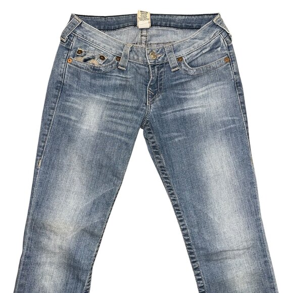 True Religion Womens Skinny Jeans 28 32 Light Wash Distressed Embroidered Blue - Picture 3 of 8